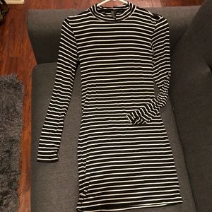 Black and white striped long-sleeved dress NWOT